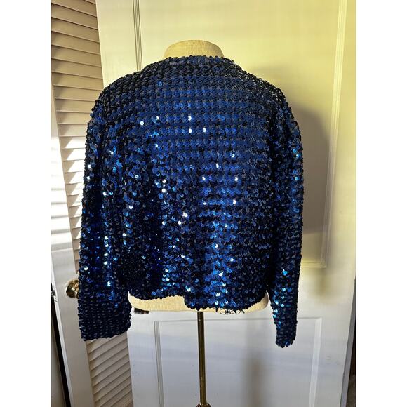 Blue Sequin Vintage Cardigan Style Blouse Size Medium - Picture 8 of 8